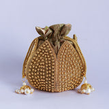 Mini lotus embroidered potli bag with intricate motifs from The Tan Clan, perfect for traditional and festive occasions.