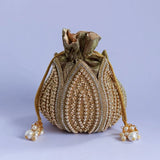Swarn Hand Embroidered Mini Lotus Potli by The Tan Clan, featuring intricate embroidery and a compact, stylish design for traditional occasions.