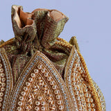 Swarn hand-embroidered mini lotus potli bag from The Tan Clan with intricate embroidery and traditional design.
