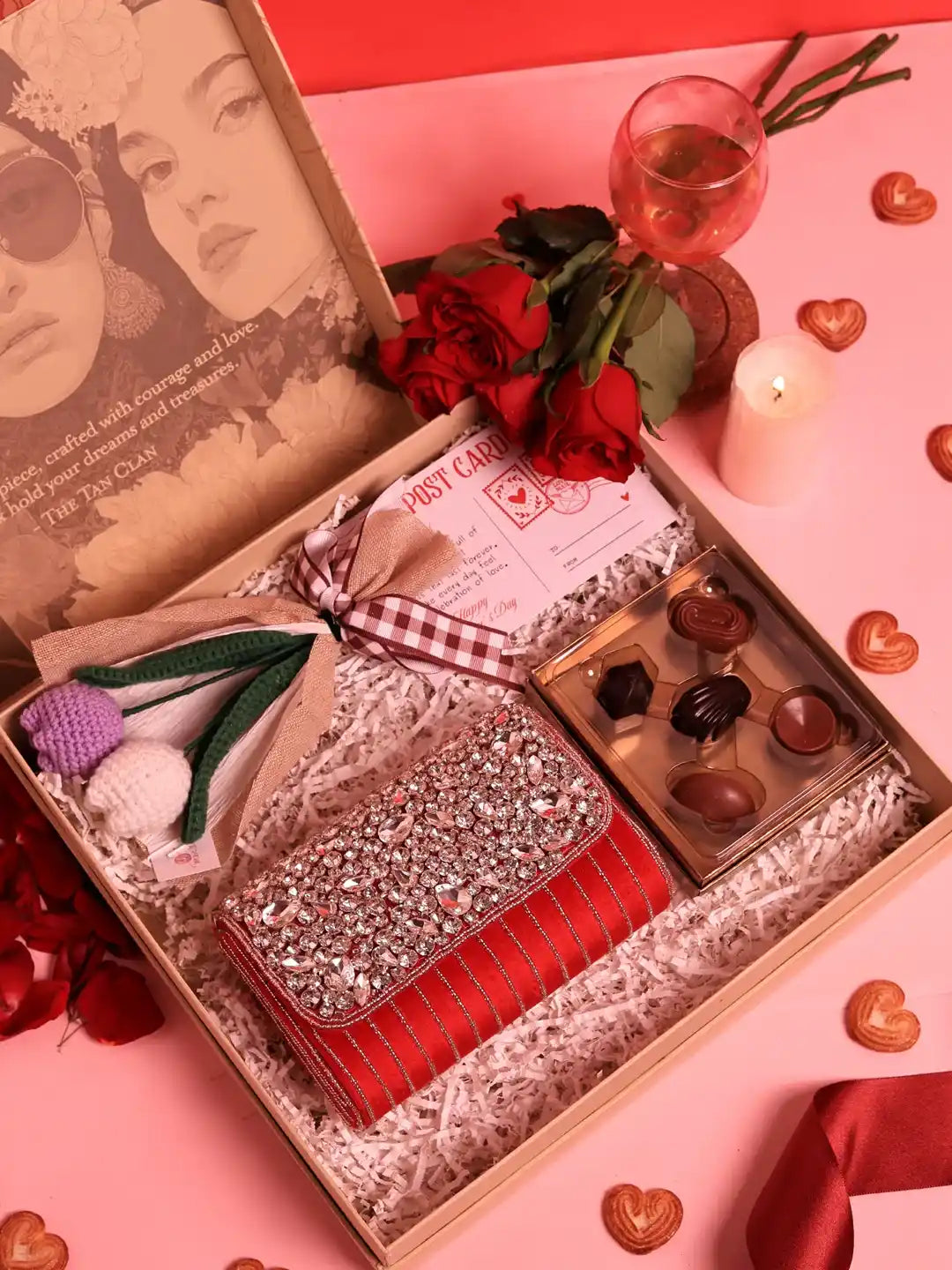 Sweet-Flower gift set by THE TAN CLAN featuring Grace Flap with flower and chocolate, includes three elegant floral packaging designs.