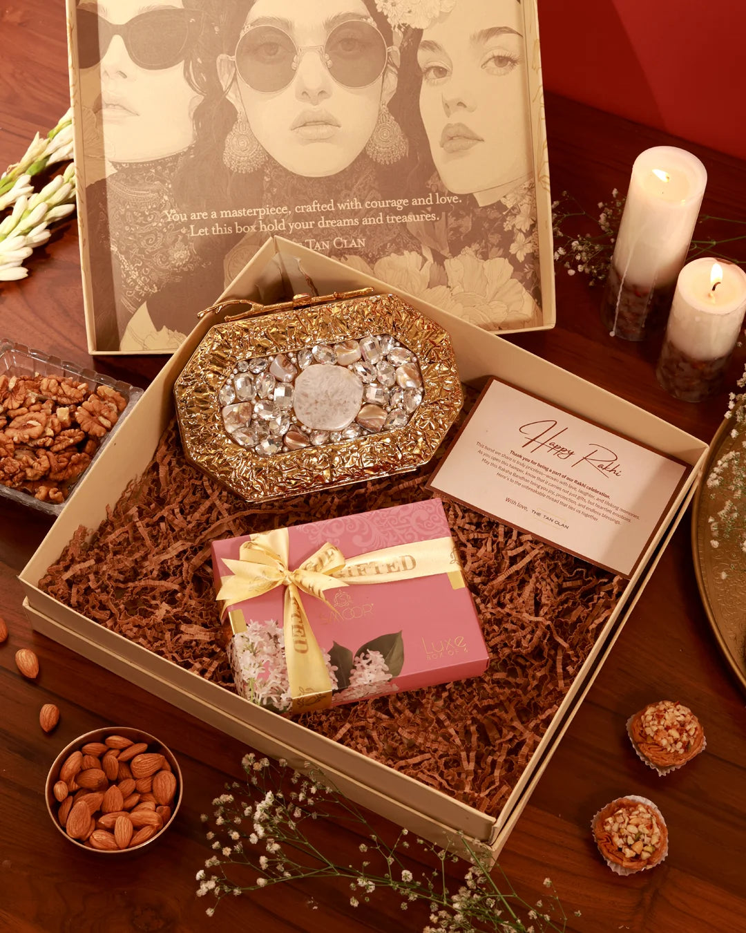 Sweet Treat Hamper from The Tan Clan featuring assorted confections and festive packaging in a luxurious gift box.
