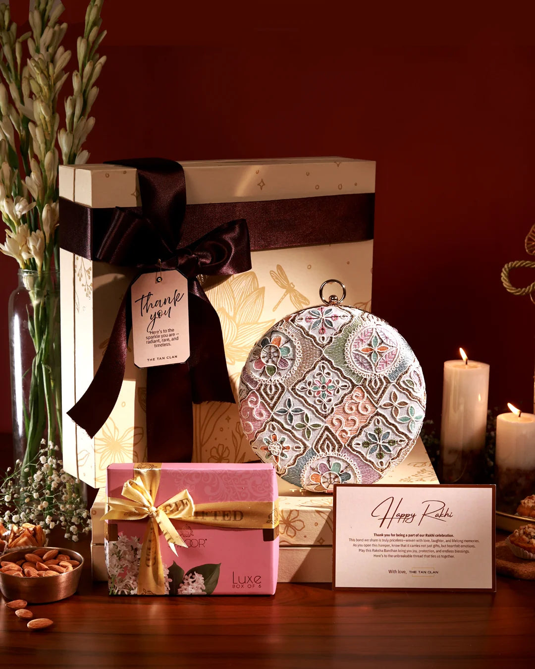 Sweet Treat Hamper by Mughal from The Tan Clan, featuring assorted chocolates and confections in a decorative gift box.