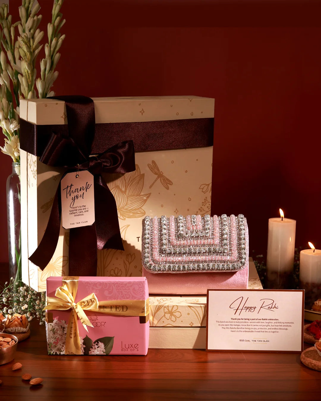 Nysa Pink Sweet Treat Hamper by The Tan Clan featuring assorted candies and confections in a decorative gift box