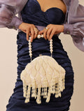 Tara Pearl Tasselled Batua with Detachable Handle