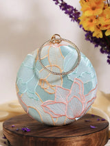 Set of three Blossom Circle bridesmaids accessories by THE TAN CLAN, featuring elegant floral designs for wedding parties.
