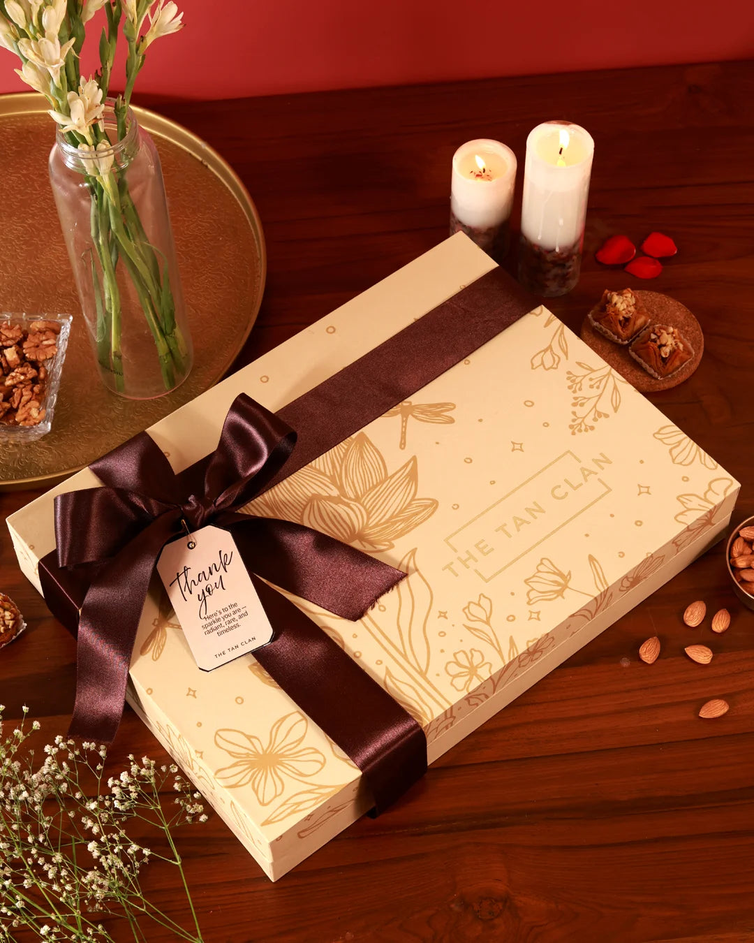 Elegant luxury hamper from The Tan Clan, Mughal style, featuring intricate design and premium packaging.