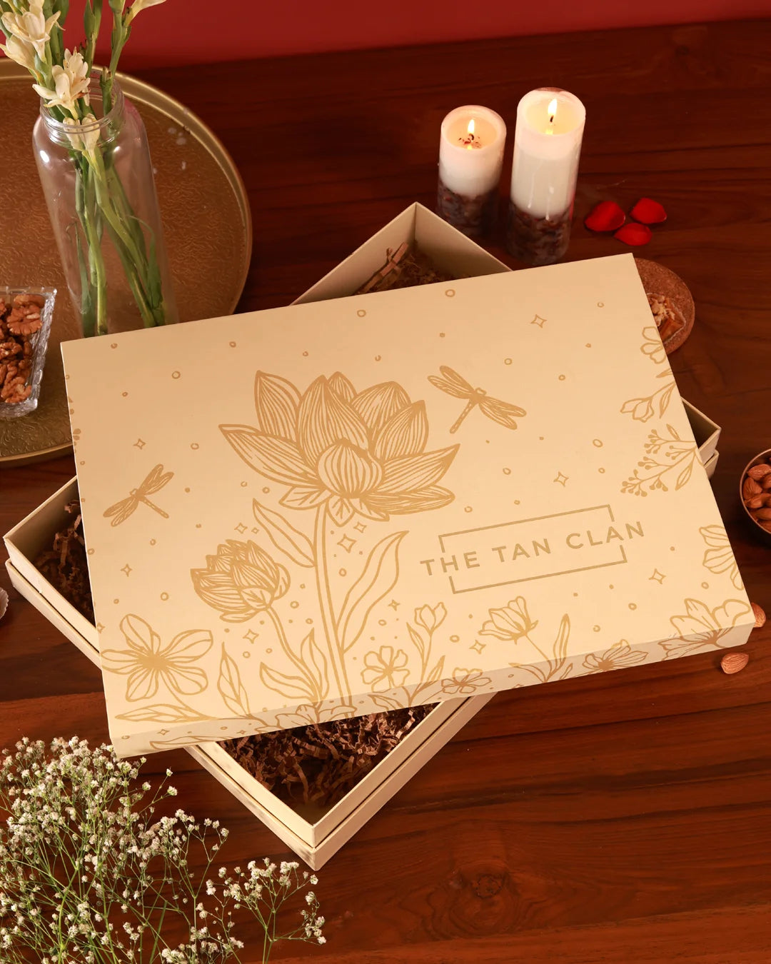 Luxury Mughal-themed hamper from The Tan Clan featuring elegant packaging and traditional design elements.
