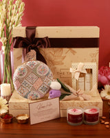 Elegant Luxe Blossom Hamper by The Tan Clan featuring a Mughal-inspired design with floral and intricate patterns.