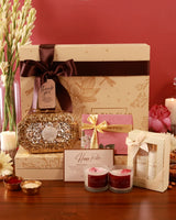 Luxury pamper hamper from The Tan Clan featuring skincare and relaxation products in a stylish gift box.