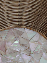 Mother of pearl clutch bag by The Tan Clan featuring a sleek design and elegant clasp, perfect for evening occasions.