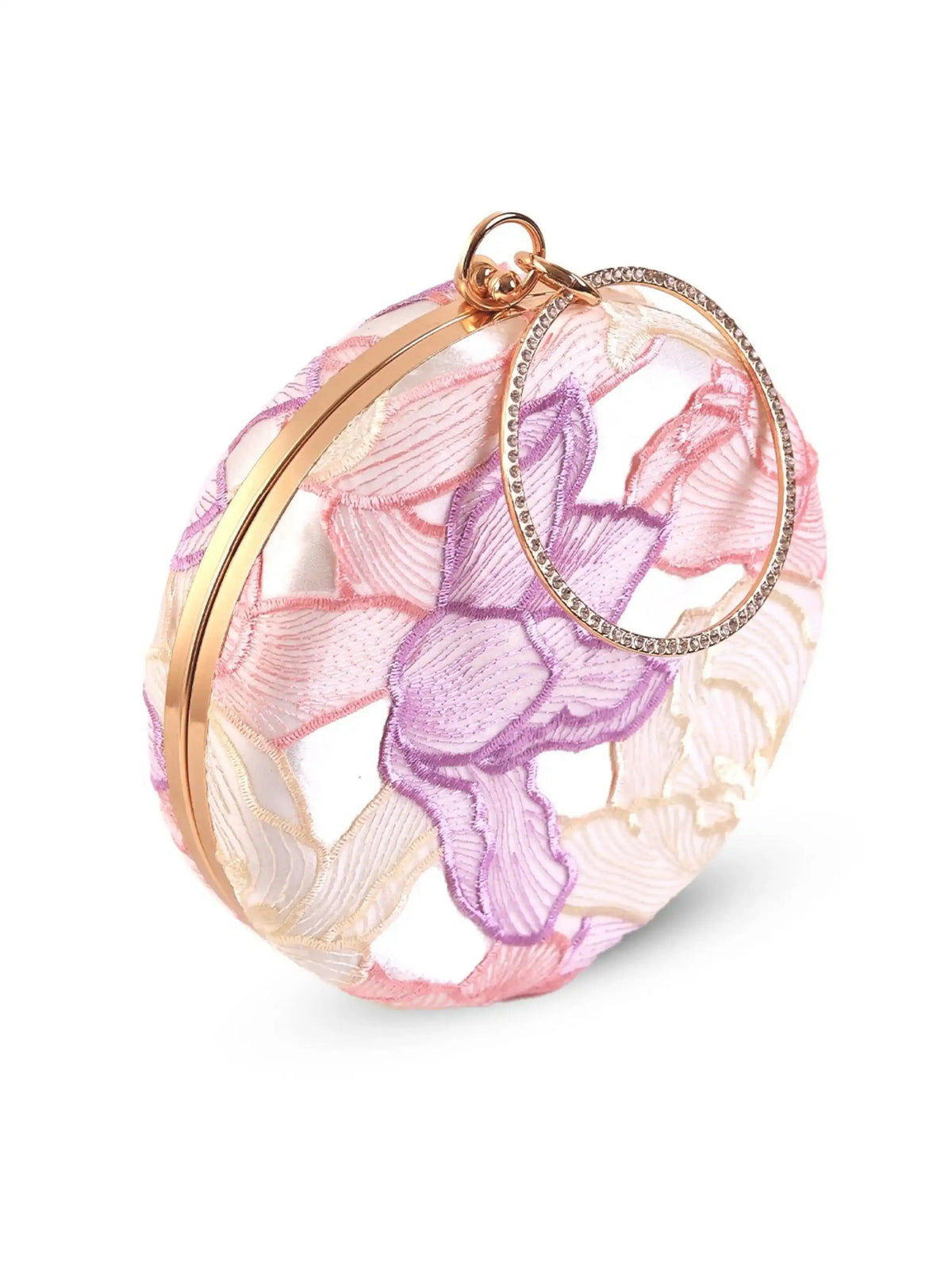 Tide Pink Round Clutch by The Tan Clan featuring a vibrant pink circular design and sleek finish.