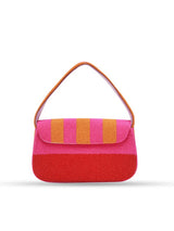 Orange and pink Tulip Baguette Bag with handle by The Tan Clan, featuring a stylish, compact design with a textured finish.