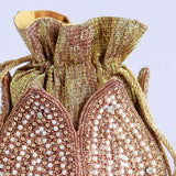 Uttara hand embroidered mini lotus potli bag with intricate embroidery, traditional Indian accessory by The Tan Clan.