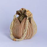 Hand-embroidered Uttara mini lotus potli bag by The Tan Clan with intricate embroidery and a compact, stylish design.
