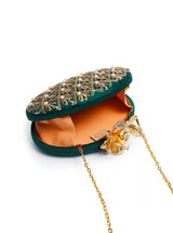 Zafraan hand-embroidered clutch bag with intricate embroidery, stylish accessory from The Tan Clan for elegant occasions.