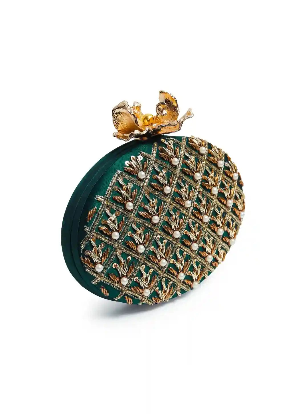 Zafraan hand embroidered clutch by The Tan Clan featuring intricate embroidery and elegant design, perfect for special occasions.