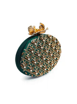 Zafraan hand embroidered clutch by The Tan Clan featuring intricate embroidery and elegant design, perfect for special occasions.