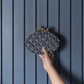 Zafraan Navy Blue Hand Embroidered Clutch