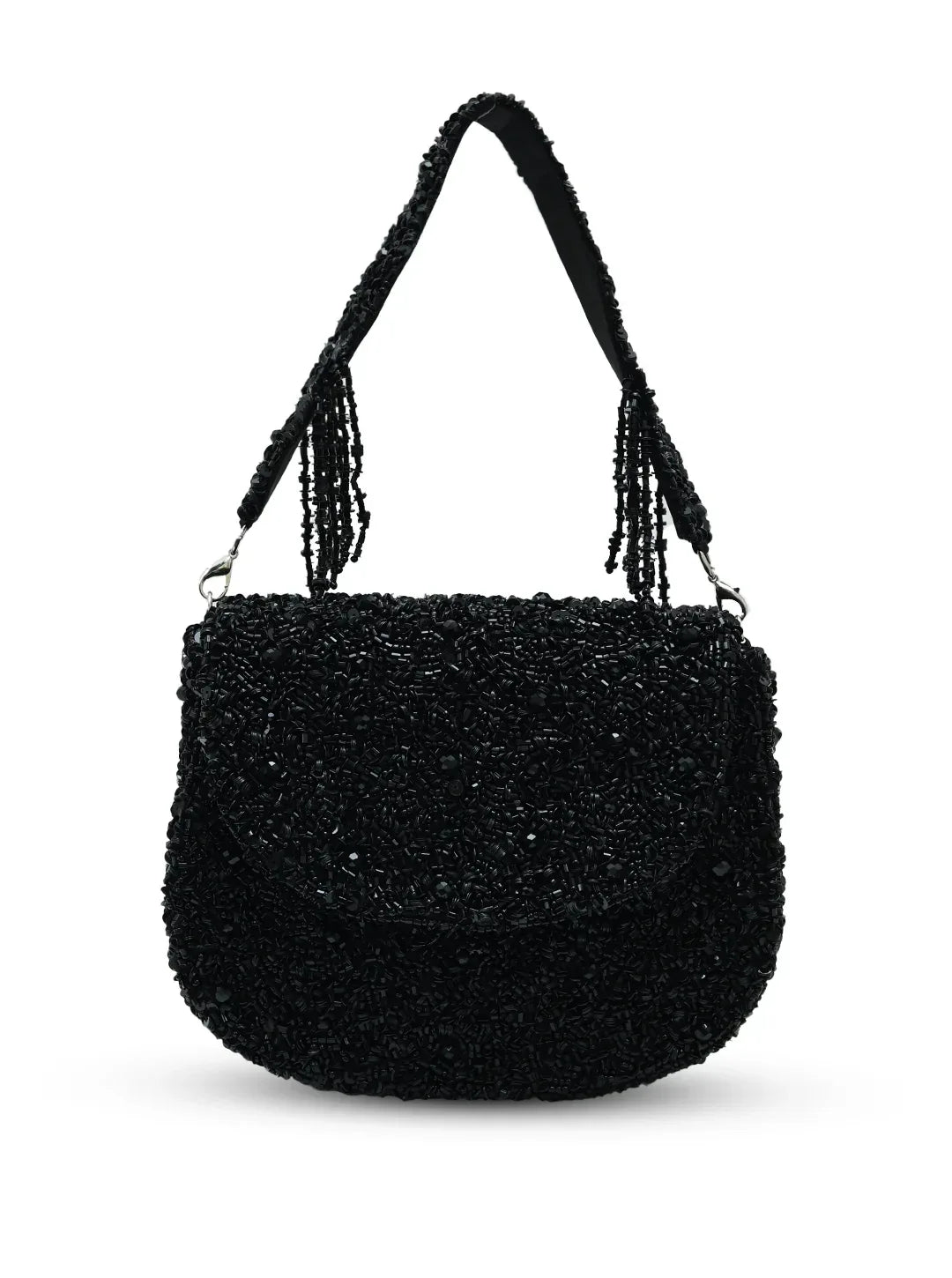 Amy black flap-over bag by The Tan Clan, stylish leather handbag with a flap closure and sleek design.