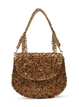 Amy Gold Flap Over Bag from The Tan Clan, stylish flap bag with gold accents, featuring a sleek design and adjustable strap.