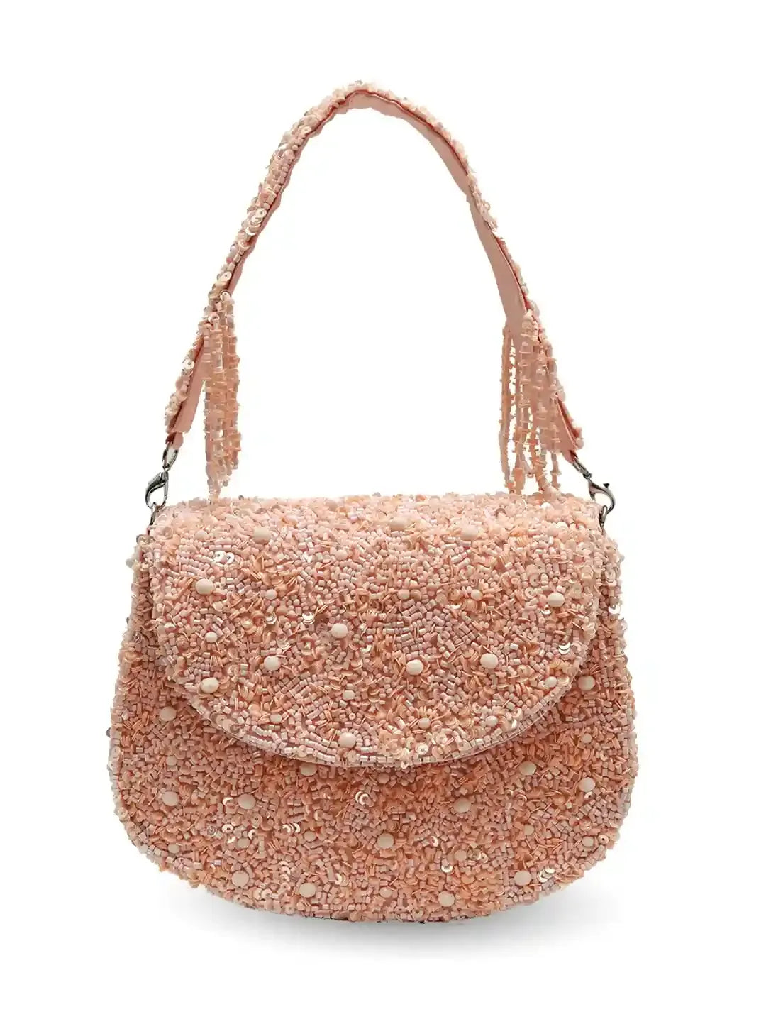 Amy Peach Flap Over Bag by The Tan Clan, stylish flap bag with a soft peach color and sleek design, featured on a plain background.