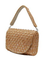 Gold flap-over bag from The Tan Clan's Claire Flap Bags collection, featuring a stylish leather design and flap closure.