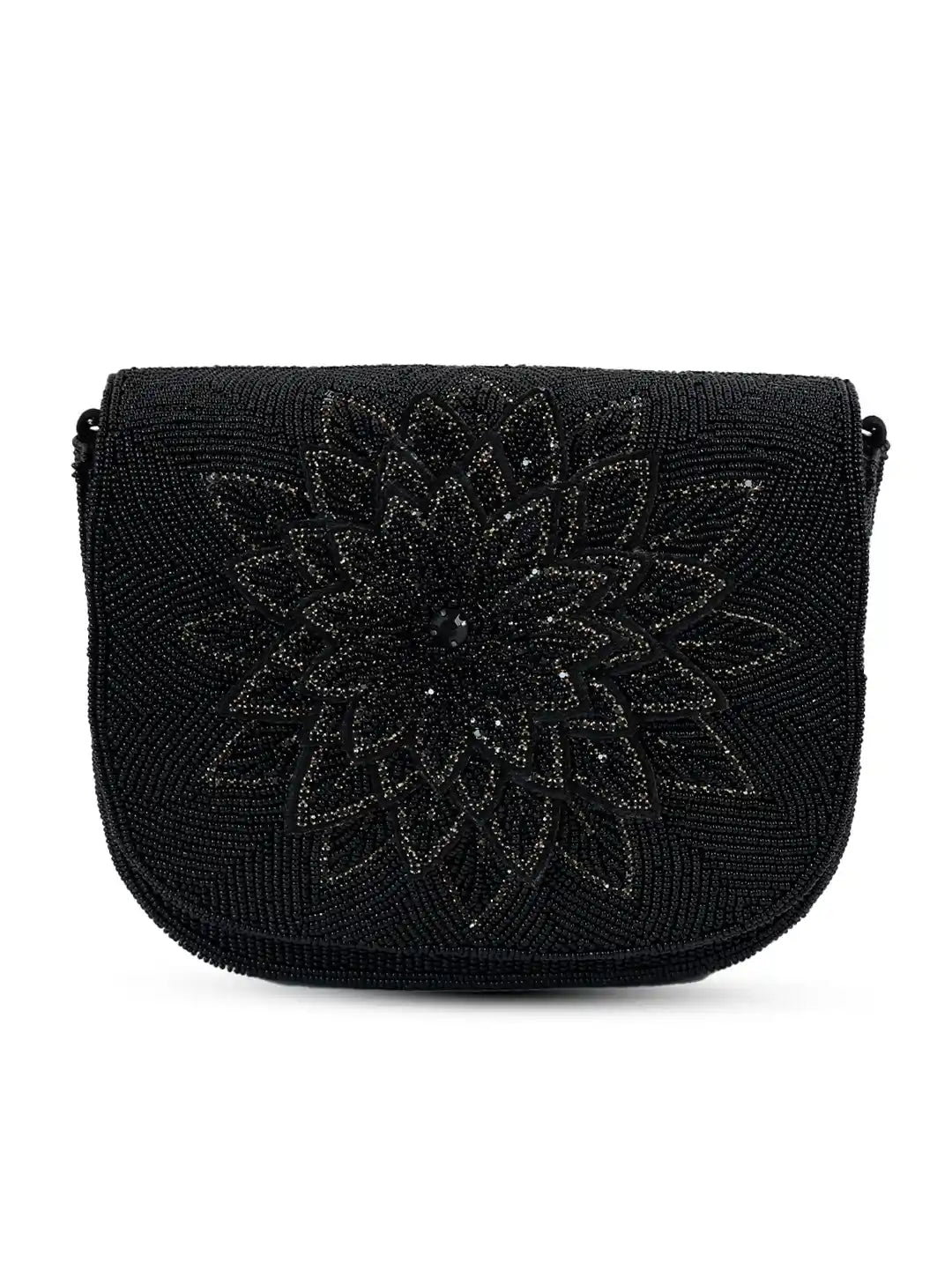Eva Black Flap Over Bag by The Tan Clan, stylish black flap bag with a sleek design and top handle for versatile use.