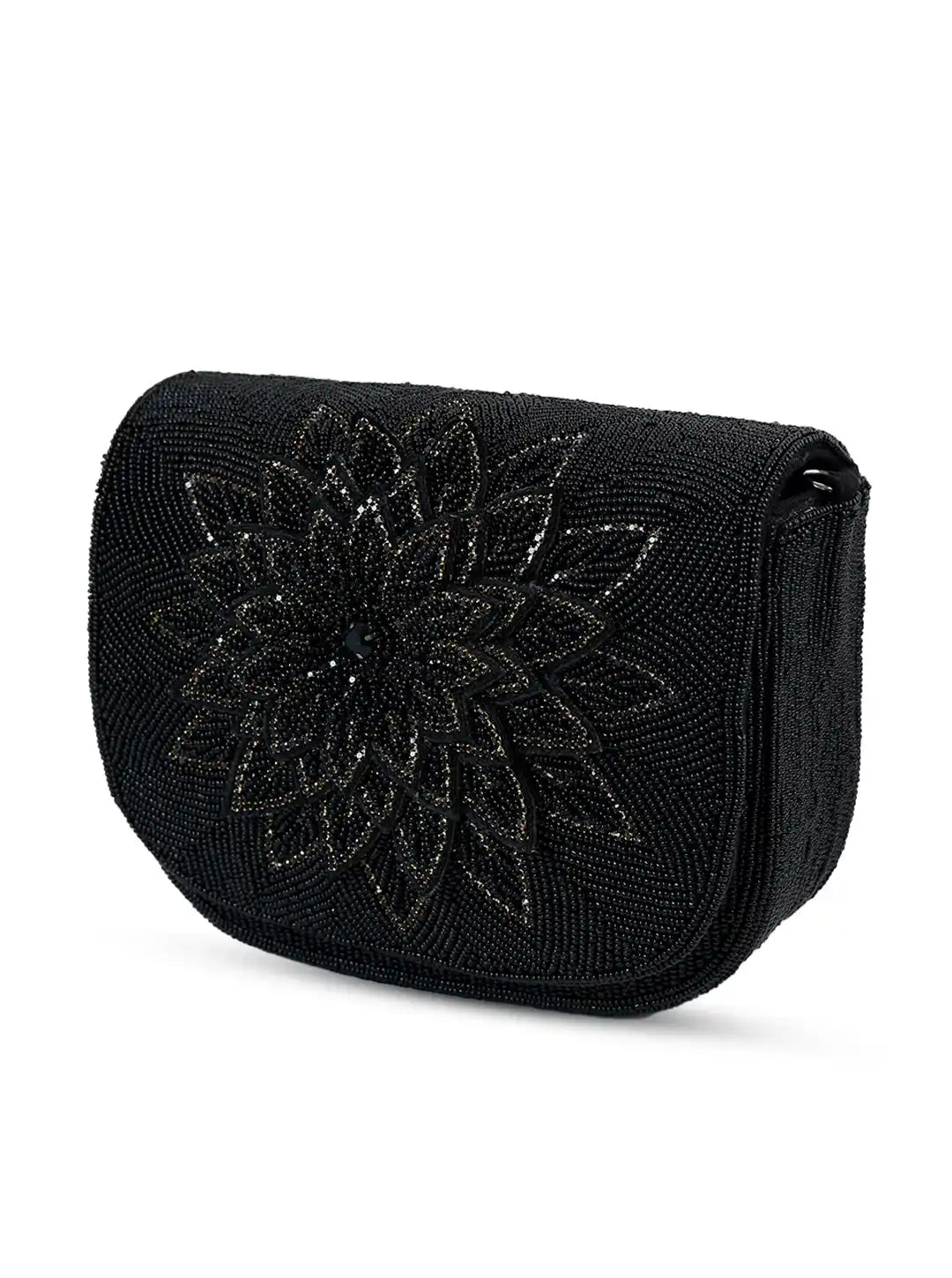 Eva Black Flap Over Bag from The Tan Clan, stylish flap bag with a sleek black design and adjustable shoulder strap.