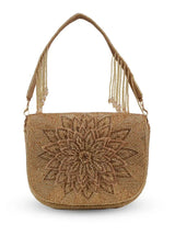 Eva Gold Flap Over Bag by The Tan Clan, stylish flap bag with gold accents, featuring a sleek design and adjustable strap.