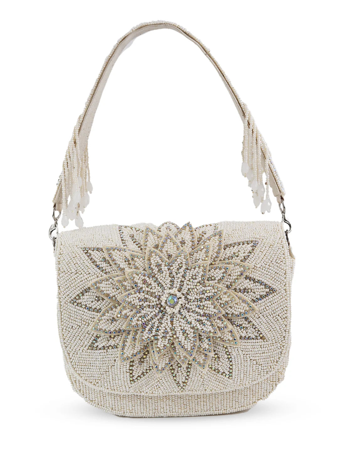 Eva White Flap Over Bag by The Tan Clan, stylish flap bag with white finish and sleek design, perfect for casual or formal wear.