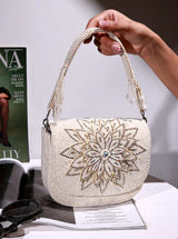 Eva White Flap Over Bag by The Tan Clan, stylish white flap bag with a sleek design and gold-tone hardware.