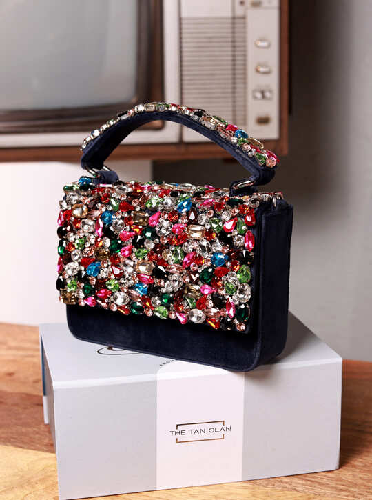 Kylie Blue Flap Over Bag by The Tan Clan, stylish flap bag with adjustable strap and sleek design, in vibrant blue leather.