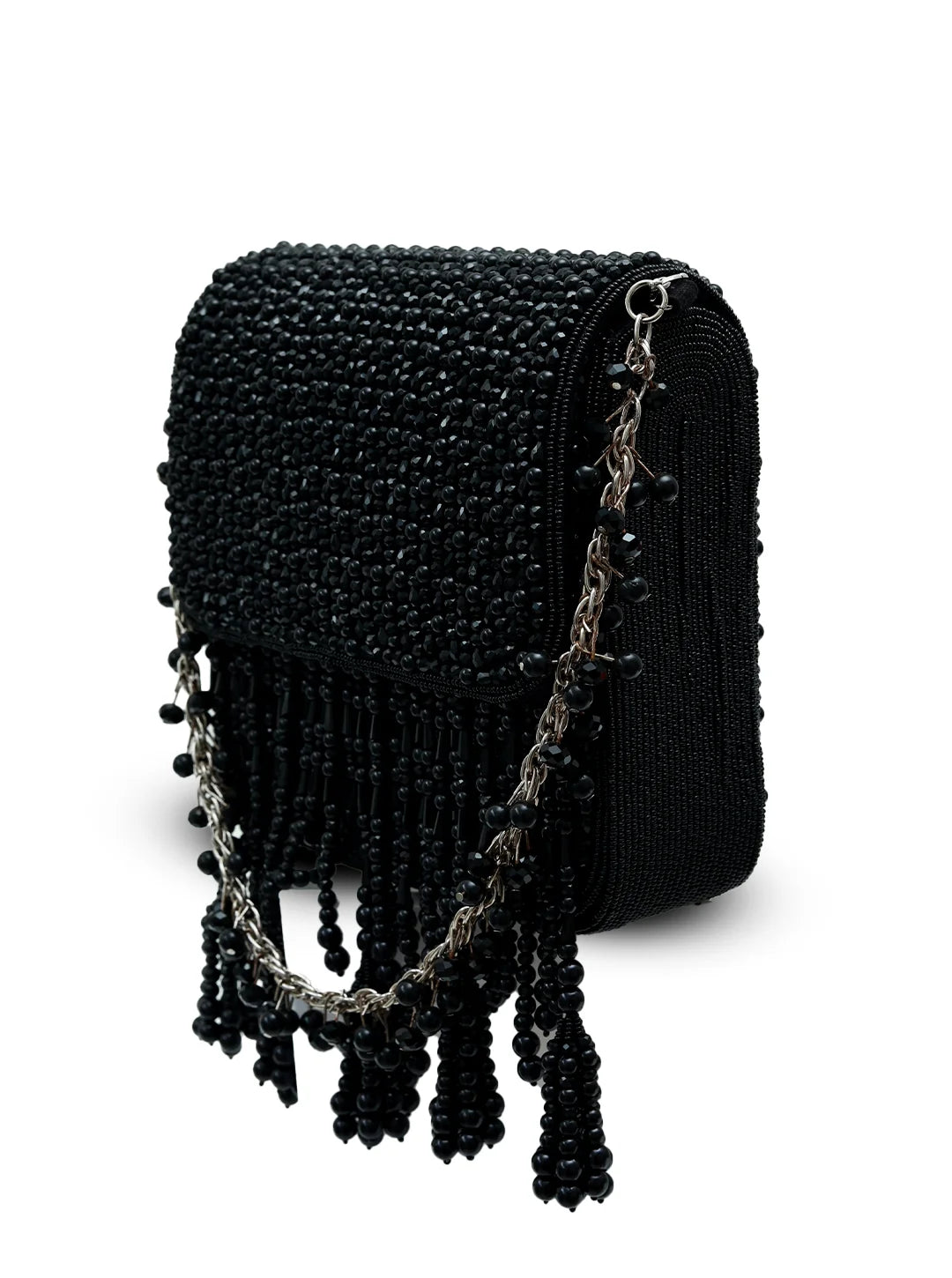Mira Black Flap Over Bag by The Tan Clan, stylish flap bag with sleek black leather and gold-tone hardware, front flap closure.