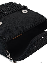 Mira Black Flap Over Bag by The Tan Clan featuring a sleek black leather design with a flap closure and shoulder strap.