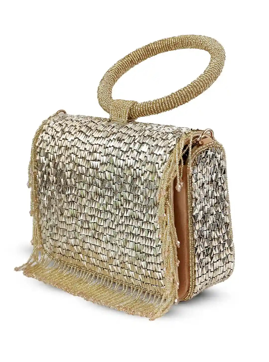 Sylvie Gold Flap Over Bag from The Tan Clan, elegant flap bag with gold accents and sleek design, displayed against a neutral background.