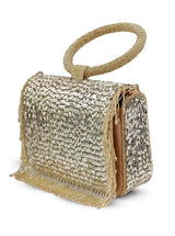 Sylvie Gold Flap Over Bag from The Tan Clan, elegant flap bag with gold accents and sleek design, displayed against a neutral background.