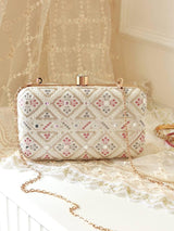 Pink Ariba Box Clutch by The Tan Clan featuring a sleek, stylish design with a structured shape and elegant finish.