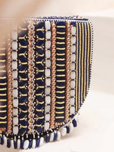 Blue Asma flap-over bag with handle by The Tan Clan, featuring a stylish design and spacious interior.