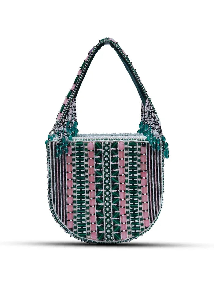 Pink Asma Green Flap Over Bag with Handle from The Tan Clan, featuring a stylish design and a top handle for versatile carry.