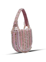 Pink Asma flap-over bag with handle by The Tan Clan, stylish and compact accessory for everyday use