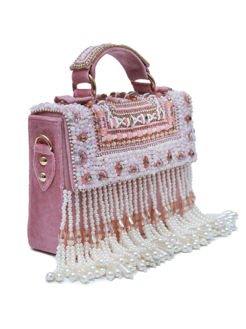Pink Kiara Flap Over Bag with Handle by The Tan Clan, featuring a stylish flap closure and top handle for versatile carrying.
