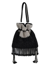 Aarna Black Potli Bag by The Tan Clan featuring traditional embroidery and a drawstring closure, perfect for elegant occasions.