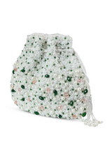 Ayra Pearl Potli Bag by The Tan Clan featuring intricate pearl embroidery and traditional drawstring closure.