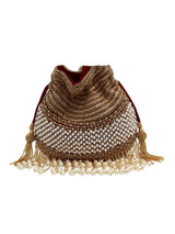Dua Pearl Potli Bag by The Tan Clan featuring intricate pearl embroidery and traditional drawstring closure on elegant potli bag