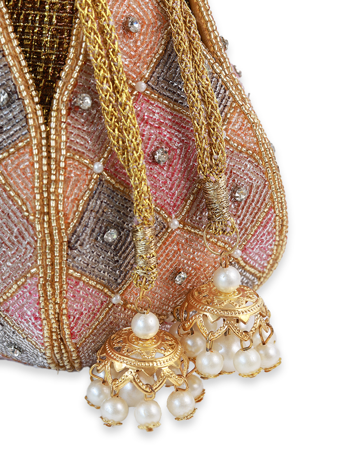 Juhi Lotus Potli bag by The Tan Clan with pearl handle, traditional embroidered design, perfect for elegant occasions.