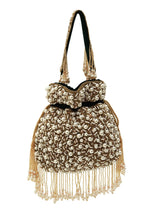 Rimsha Black Pearl Potli Bag with Tassels by The Tan Clan showcasing a black pearl design and decorative tassels for traditional occasions.