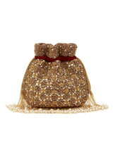 Maroon tasselled potli bag by The Tan Clan, traditional Indian accessory with decorative tassels and intricate design.