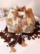 Terra white bucket bag by The Tan Clan, stylish potli bag with rounded shape and handle, perfect for casual and evening wear.