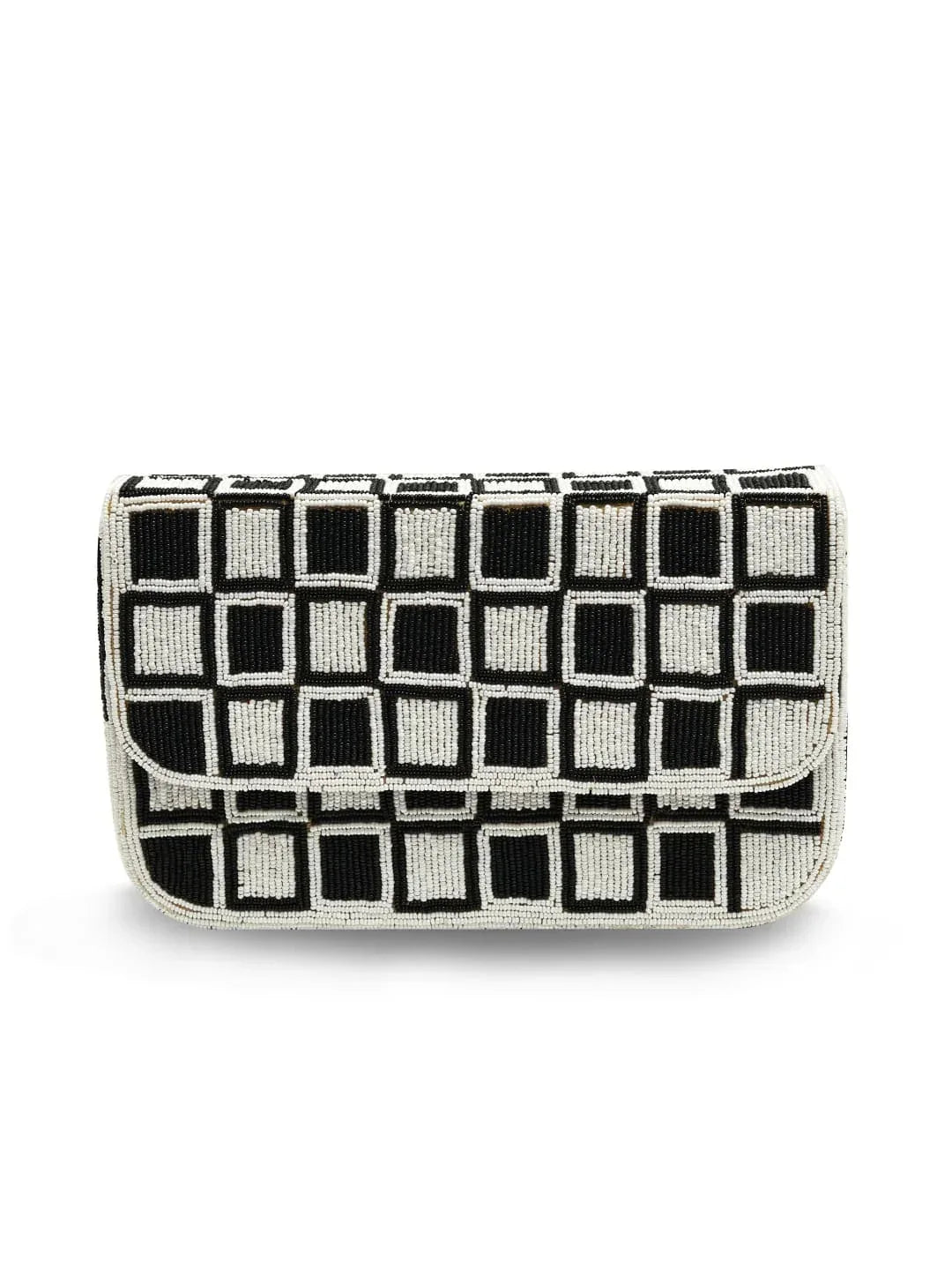Checkered Blake shoulder bag by The Tan Clan featuring a stylish black and white pattern and adjustable shoulder strap.