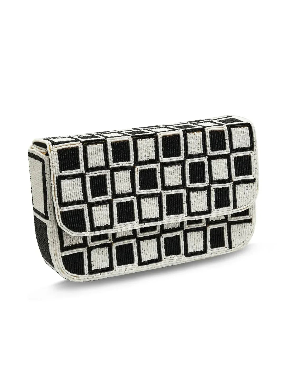 Blake checkered shoulder bag by The Tan Clan featuring a stylish black and white pattern and adjustable shoulder strap.